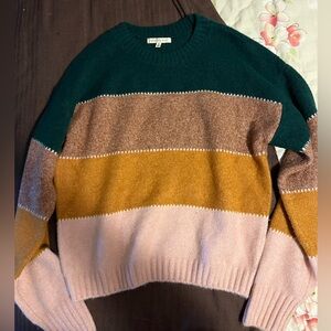 Copper Key Colorblock Knit Sweater Pink, Green, Yellow, Brown Crew Neck M